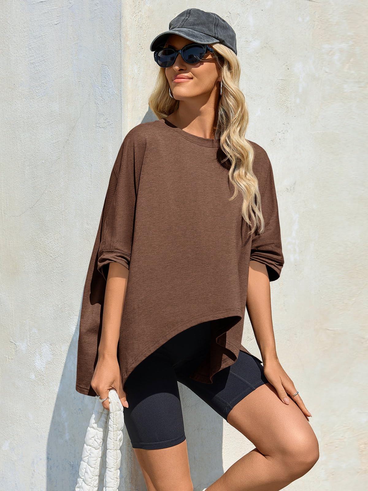 Imily Bela Womens Oversized Tshirts Batwing Short Sleeve Asymmetric Hem Tops Summer Casual Loose Fit Tunic Tee Shirts