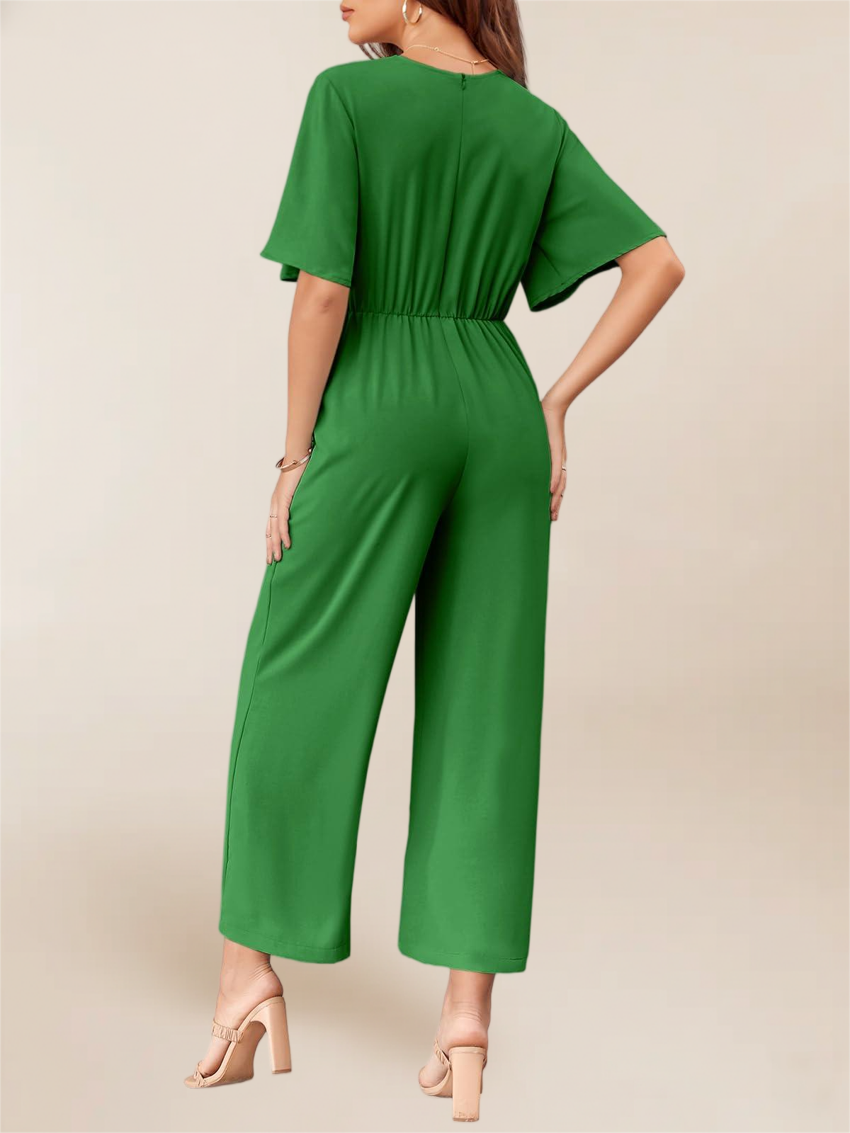 Imily Bela Women's Elegant V Neck Jumpsuits Dressy Casual Short Sleeve Wide Leg Long Pants Rompers