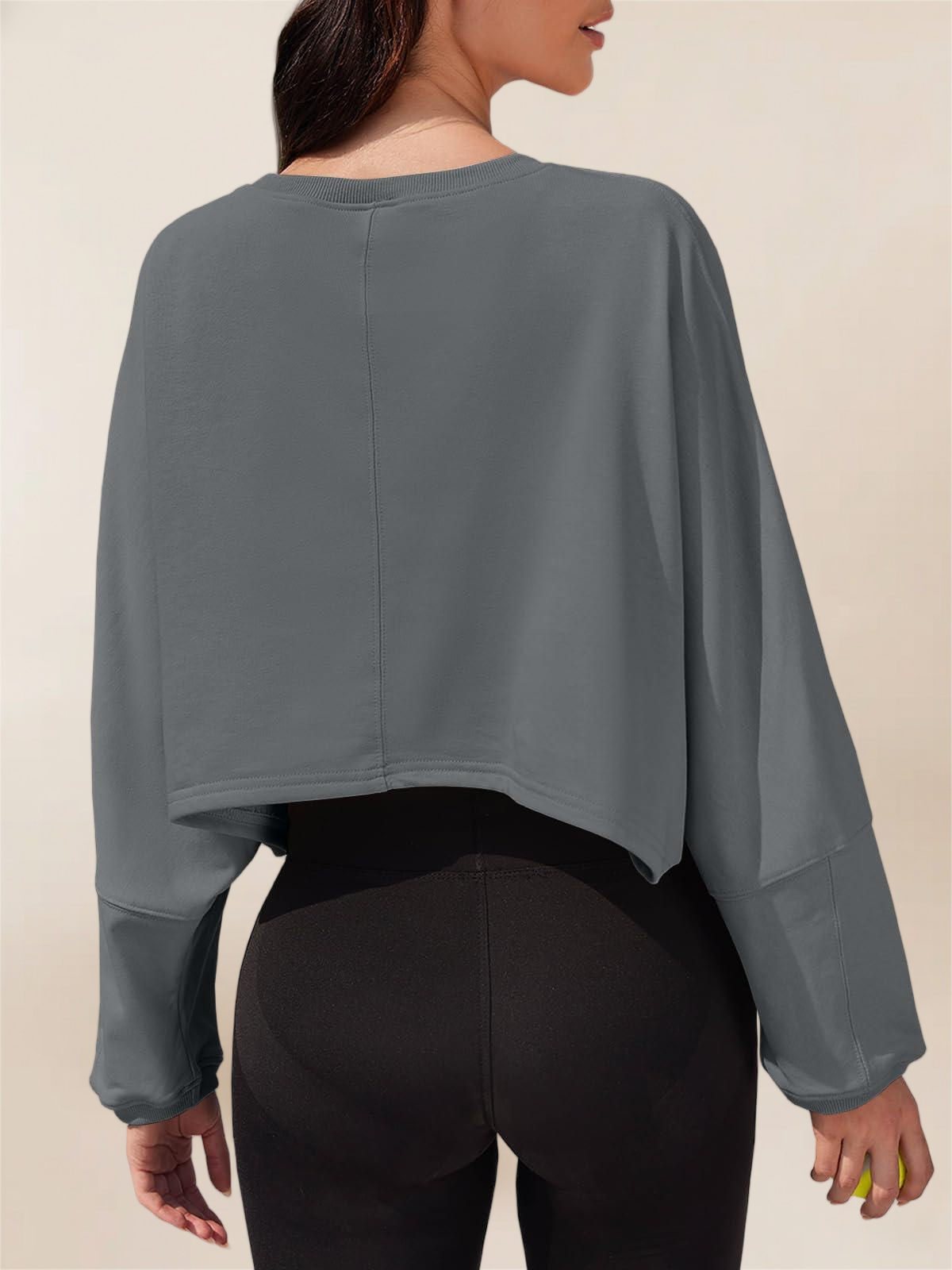 Imily Bela Womens Long Ballon Sleeve Sweatshirts Tops Cropped Crew Neck Loose Fit Casual Workout Shirts