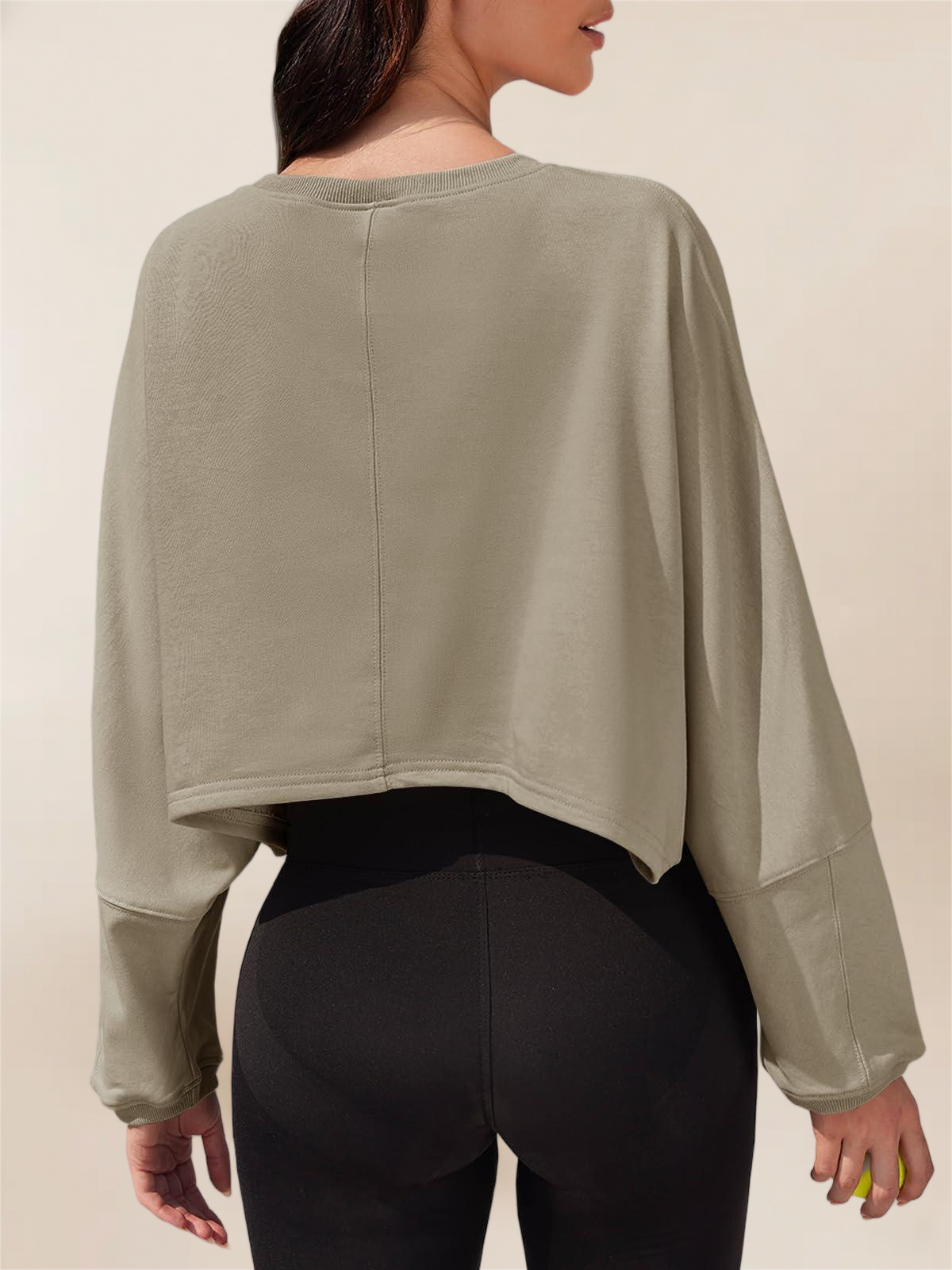 Imily Bela Womens Long Ballon Sleeve Sweatshirts Tops Cropped Crew Neck Loose Fit Casual Workout Shirts