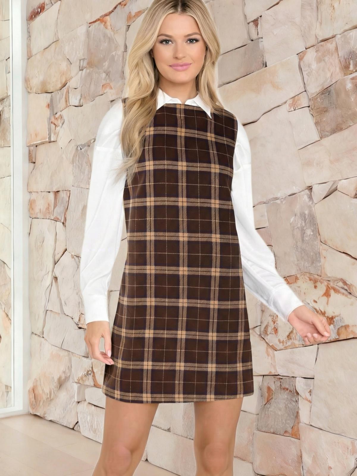 Imily Bela Women's Plaid Christmas Dress Mini Sleeveless Round Neck A Line Short Xmas Party Dresses