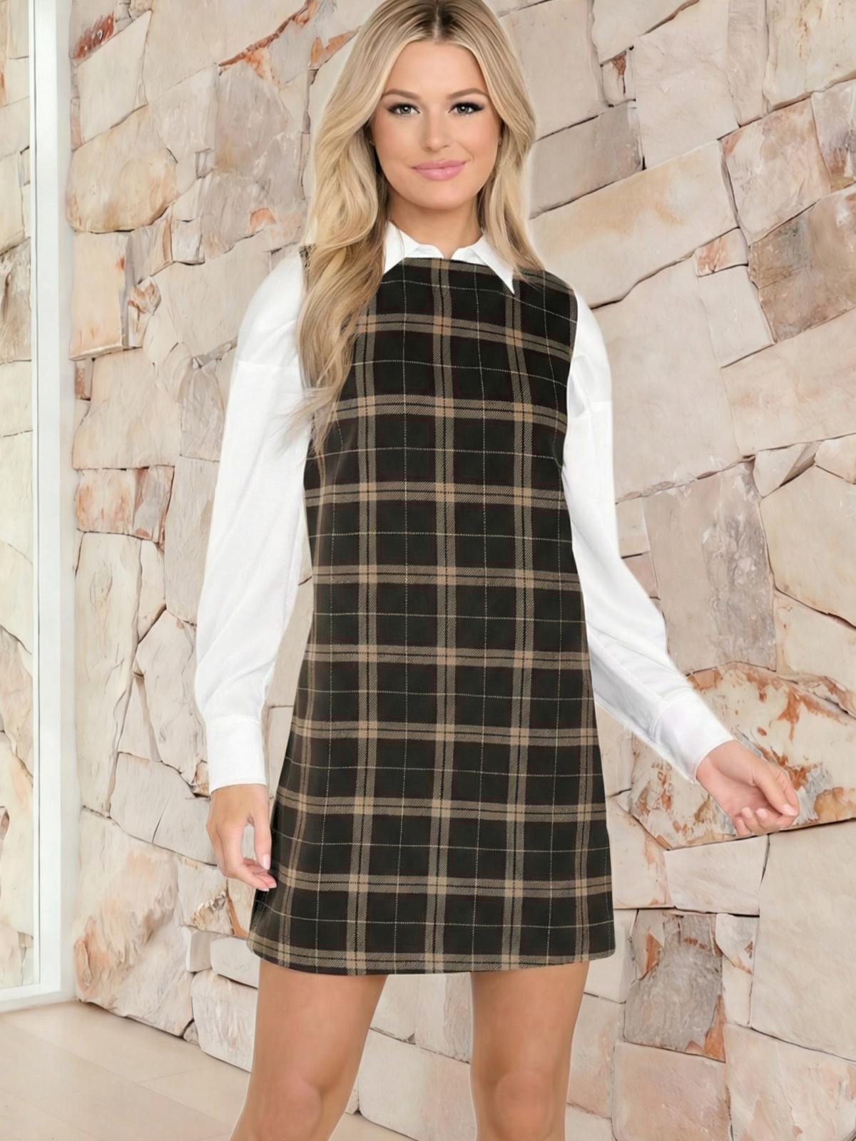 Imily Bela Women's Plaid Christmas Dress Mini Sleeveless Round Neck A Line Short Xmas Party Dresses