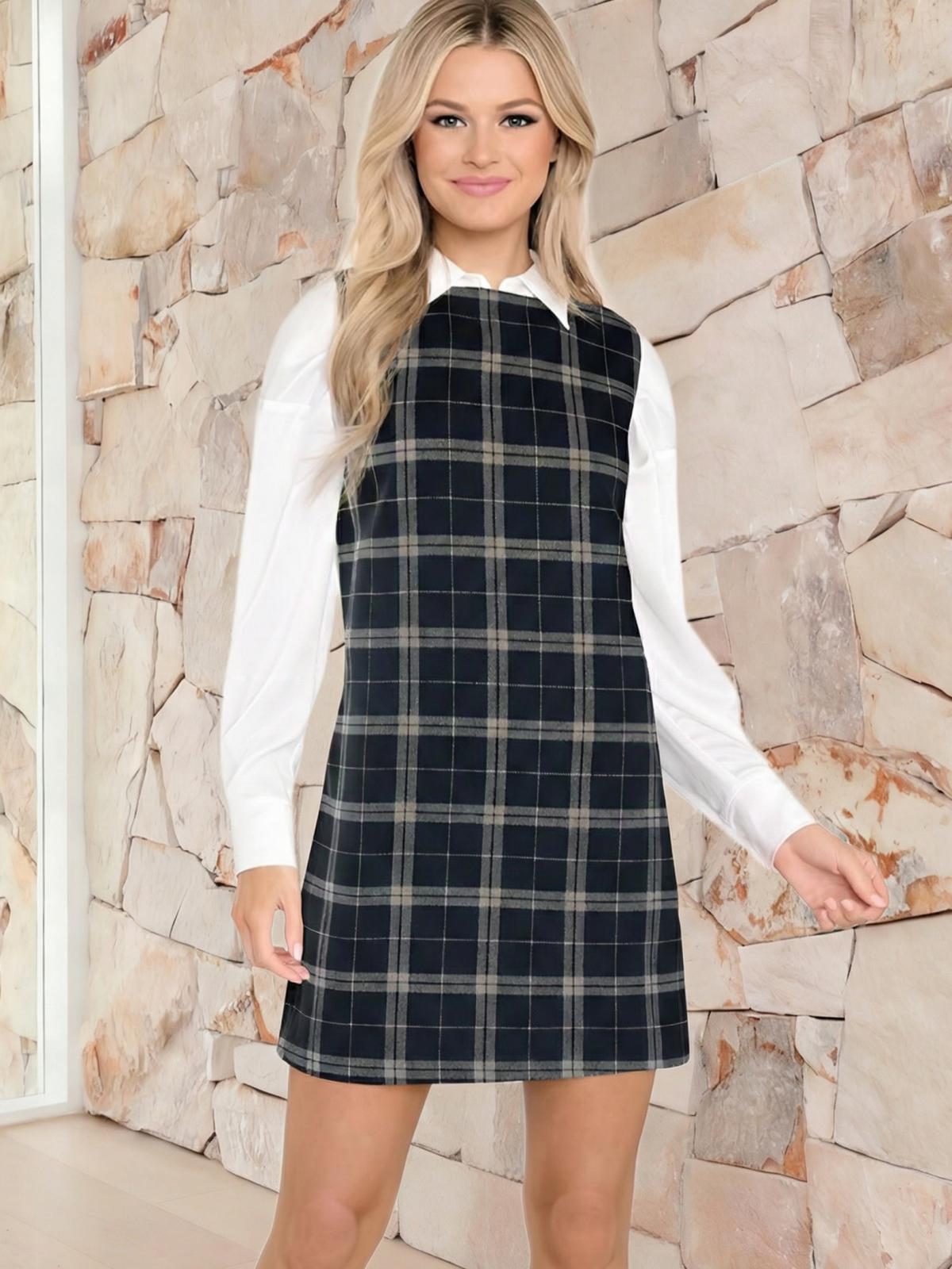 Imily Bela Women's Plaid Christmas Dress Mini Sleeveless Round Neck A Line Short Xmas Party Dresses