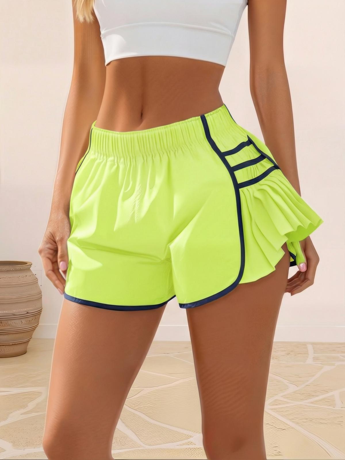 Imily Bela Womens Workout Gym Shorts Running Pleated Contrast Stitch Elastic Waist Athletic Quick Dry Shorts