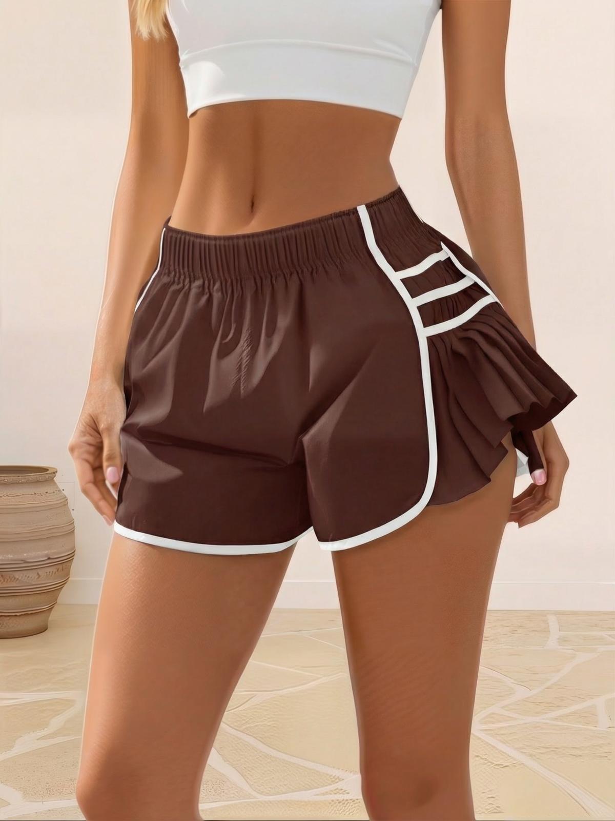 Imily Bela Womens Workout Gym Shorts Running Pleated Contrast Stitch Elastic Waist Athletic Quick Dry Shorts