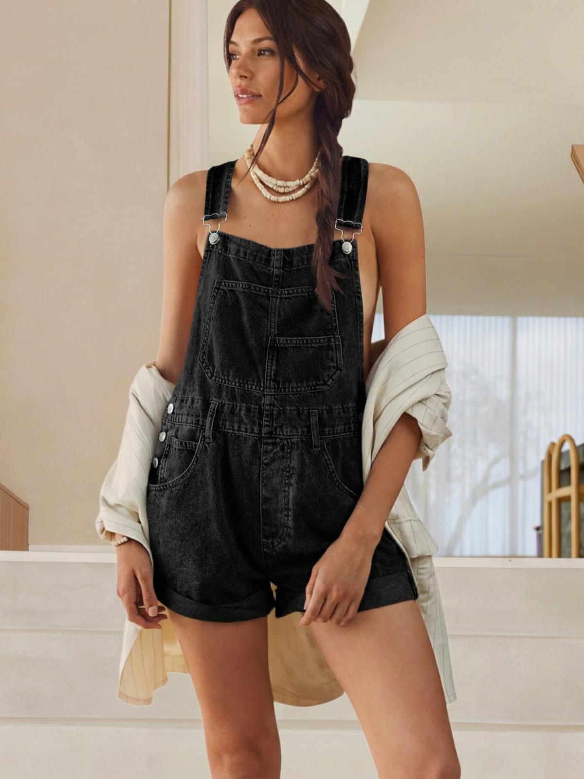 Imily Bela Womens Denim Bib Overall Shorts Casual Classic Adjustable Straps Cuffed Hem Jean Shortalls Summer Outfits