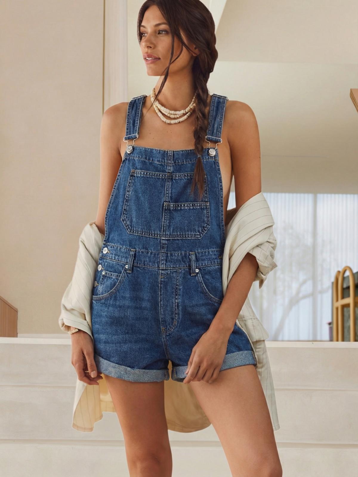Imily Bela Womens Denim Bib Overall Shorts Casual Classic Adjustable Straps Cuffed Hem Jean Shortalls Summer Outfits