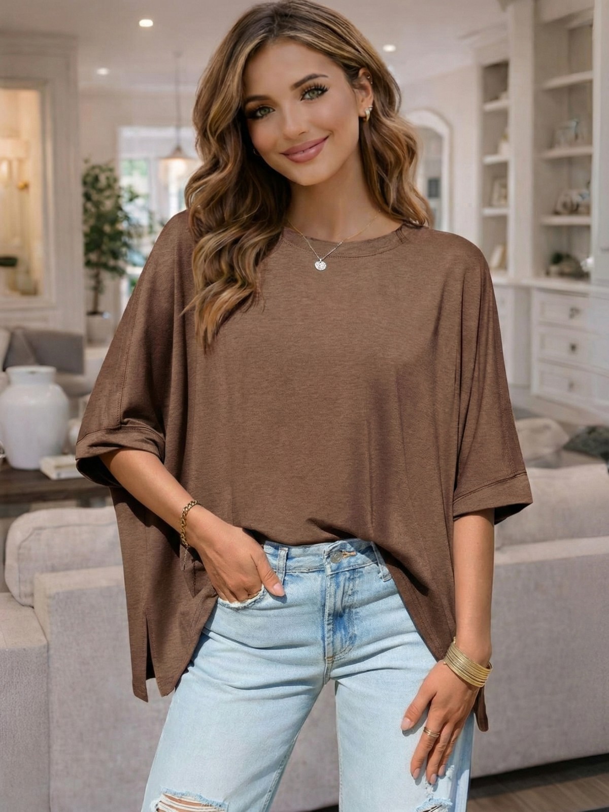 Imily Bela Womens Oversized Tshirts Batwing Short Sleeve Asymmetric Hem Tops Summer Casual Loose Fit Tunic Tee Shirts