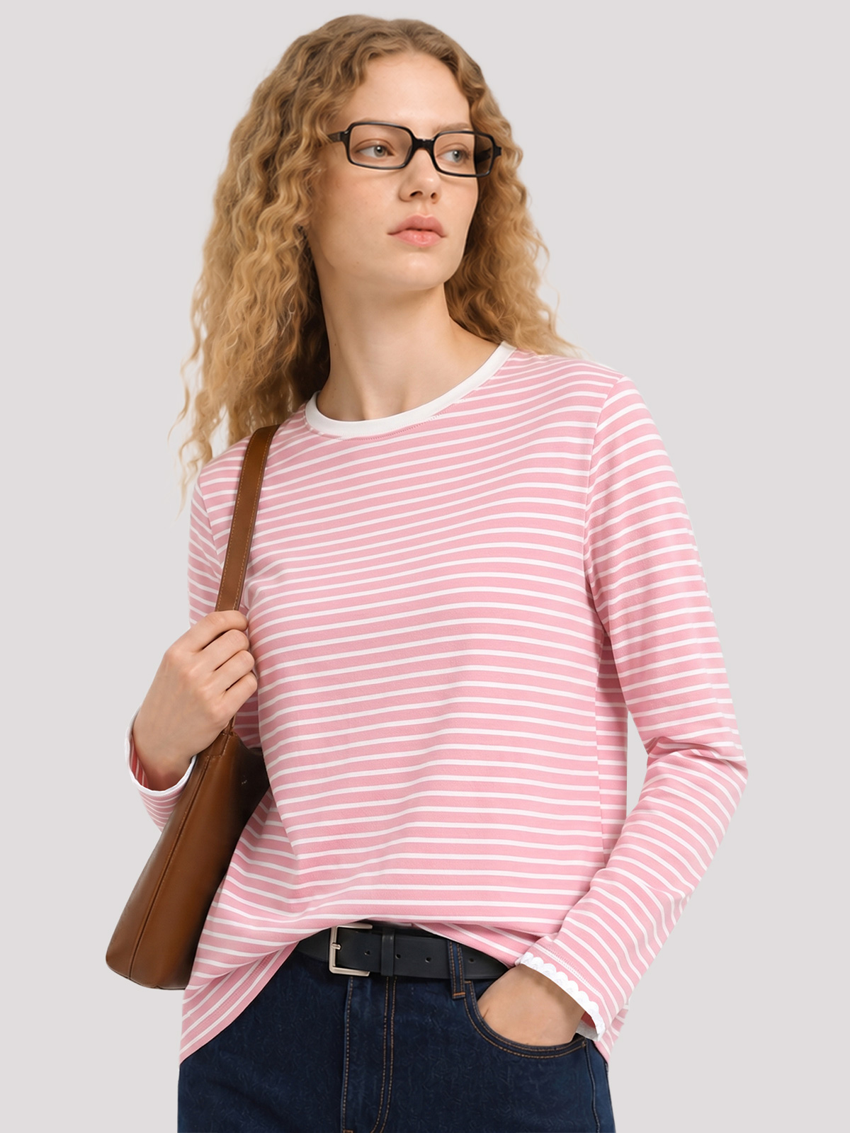 Imily Bela Scalloped-Trim Striped Long-Sleeve Tee