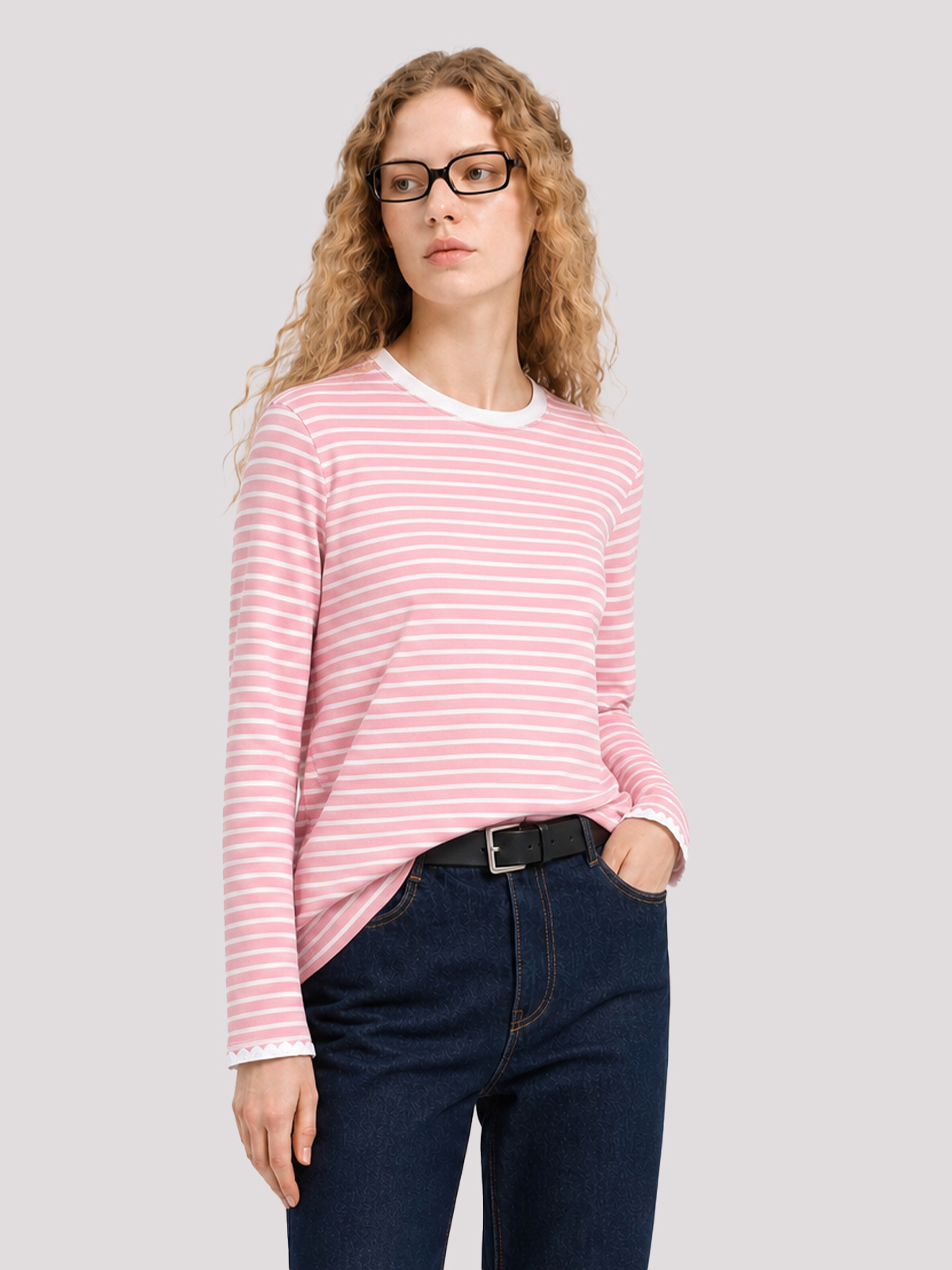 Imily Bela Scalloped-Trim Striped Long-Sleeve Tee