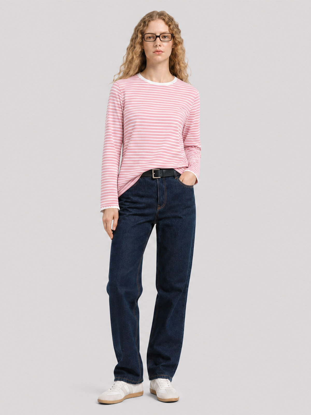 Imily Bela Scalloped-Trim Striped Long-Sleeve Tee