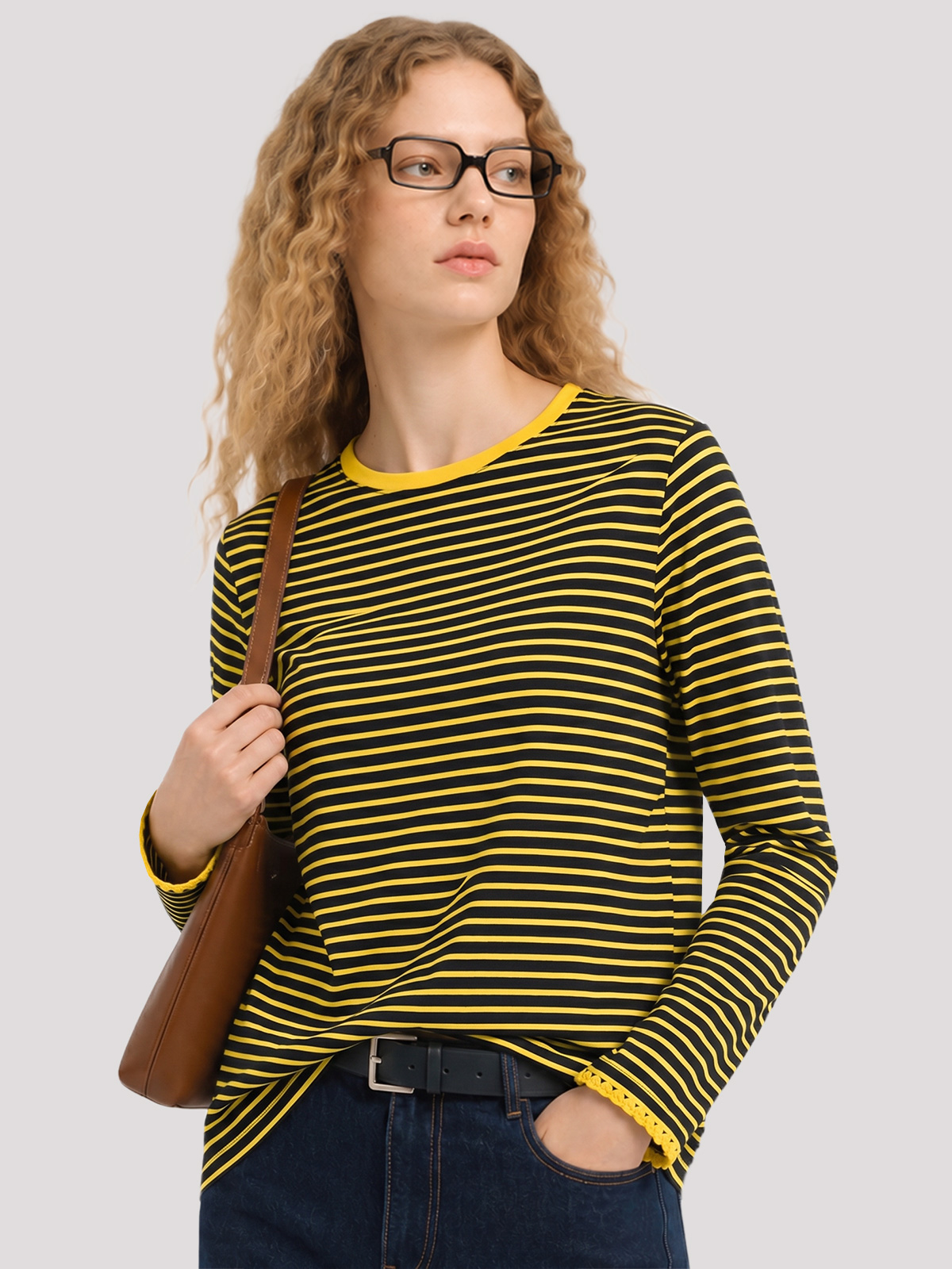 Imily Bela Scalloped-Trim Striped Long-Sleeve Tee