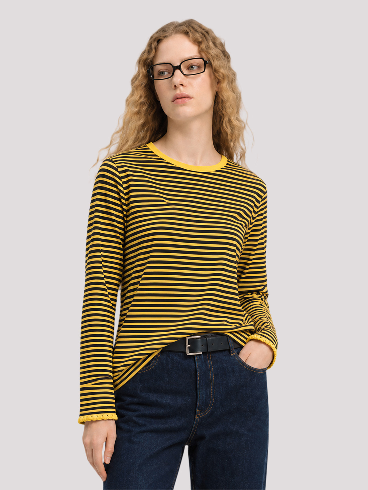 Imily Bela Scalloped-Trim Striped Long-Sleeve Tee