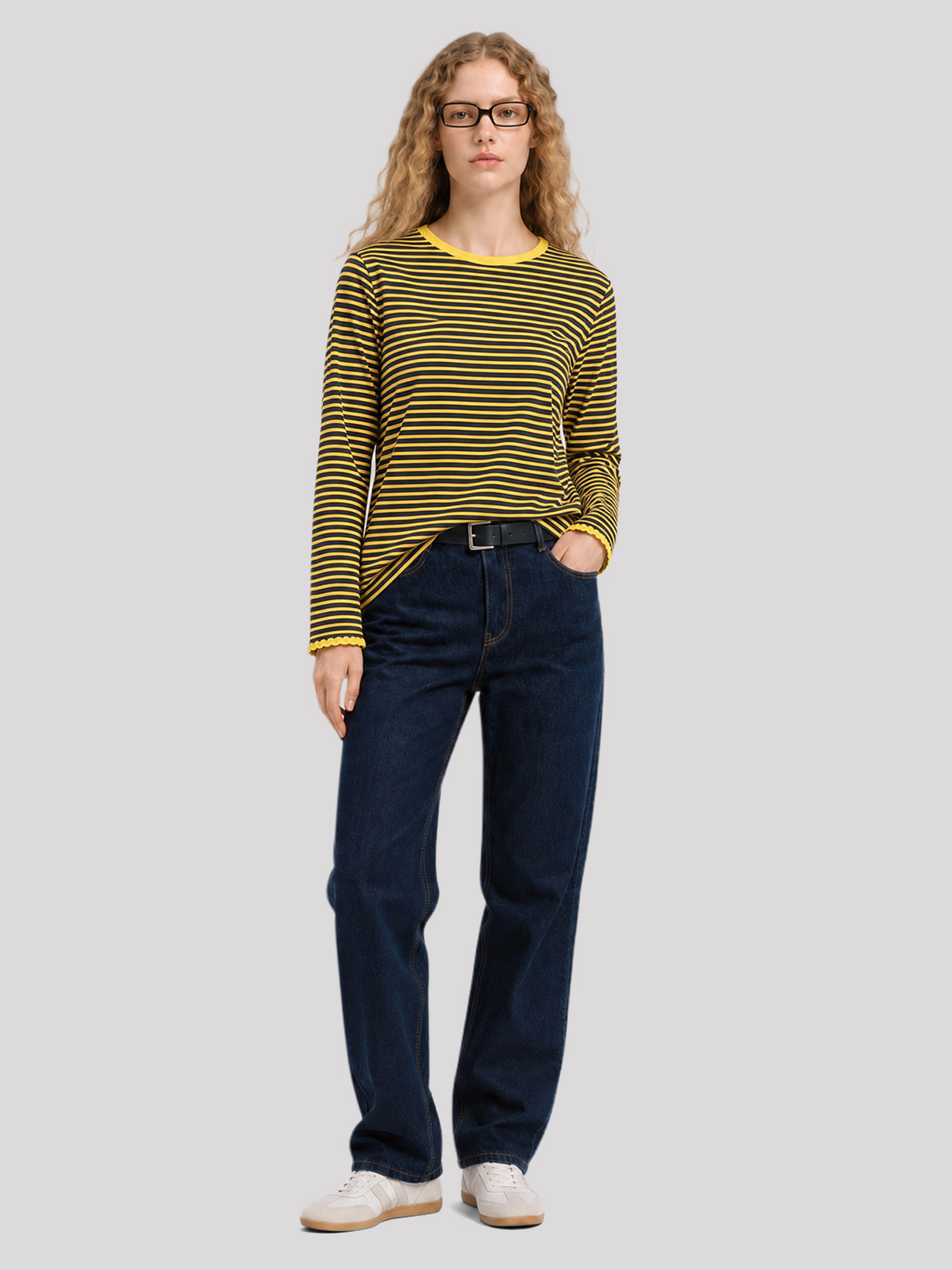 Imily Bela Scalloped-Trim Striped Long-Sleeve Tee