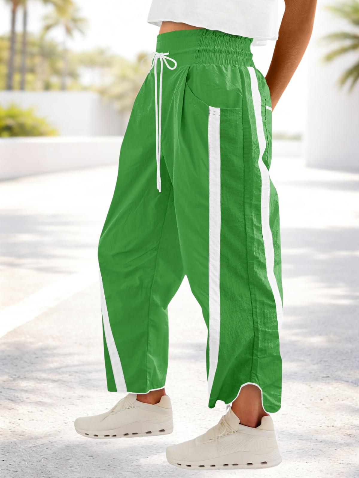 Imily Bela Women's Baggy Wide Leg Pants Casual Drawstring Elastic Waisted Contrast Color Workout Y2K Track Pants