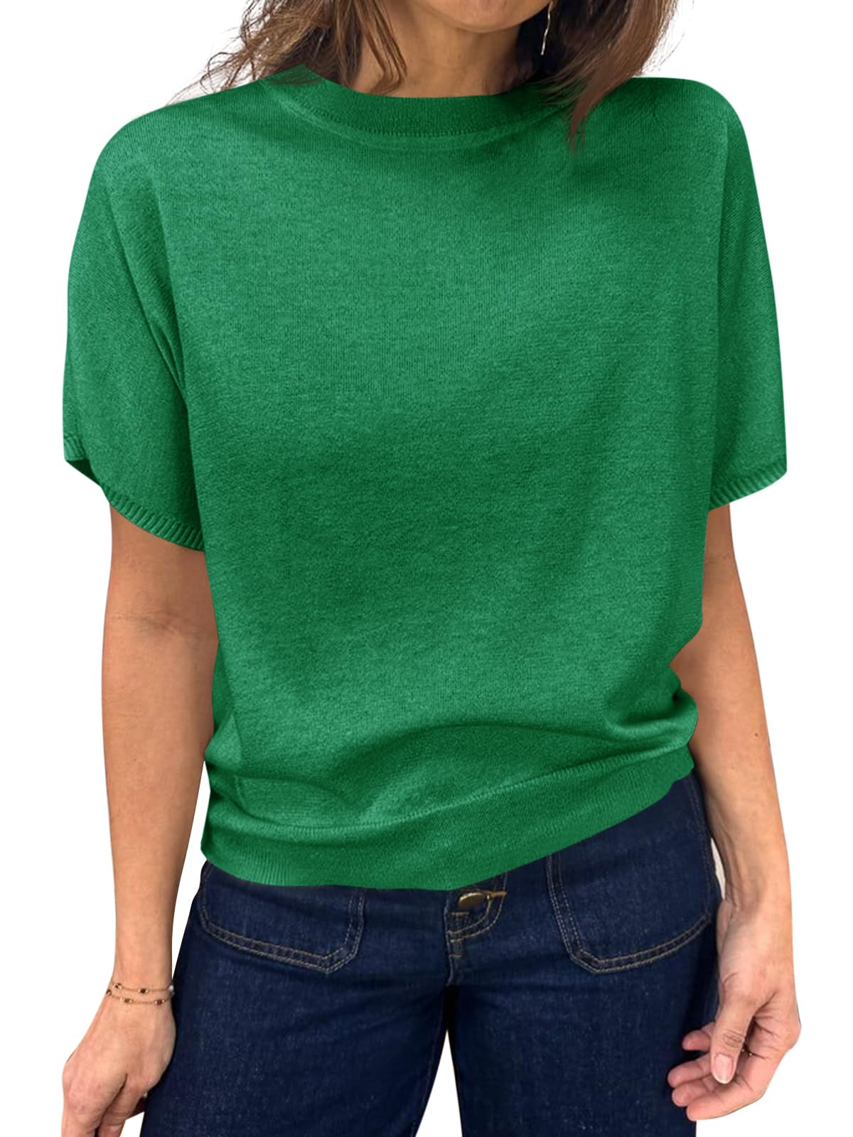 Fine-Knit Short-Sleeve Sweater Tee