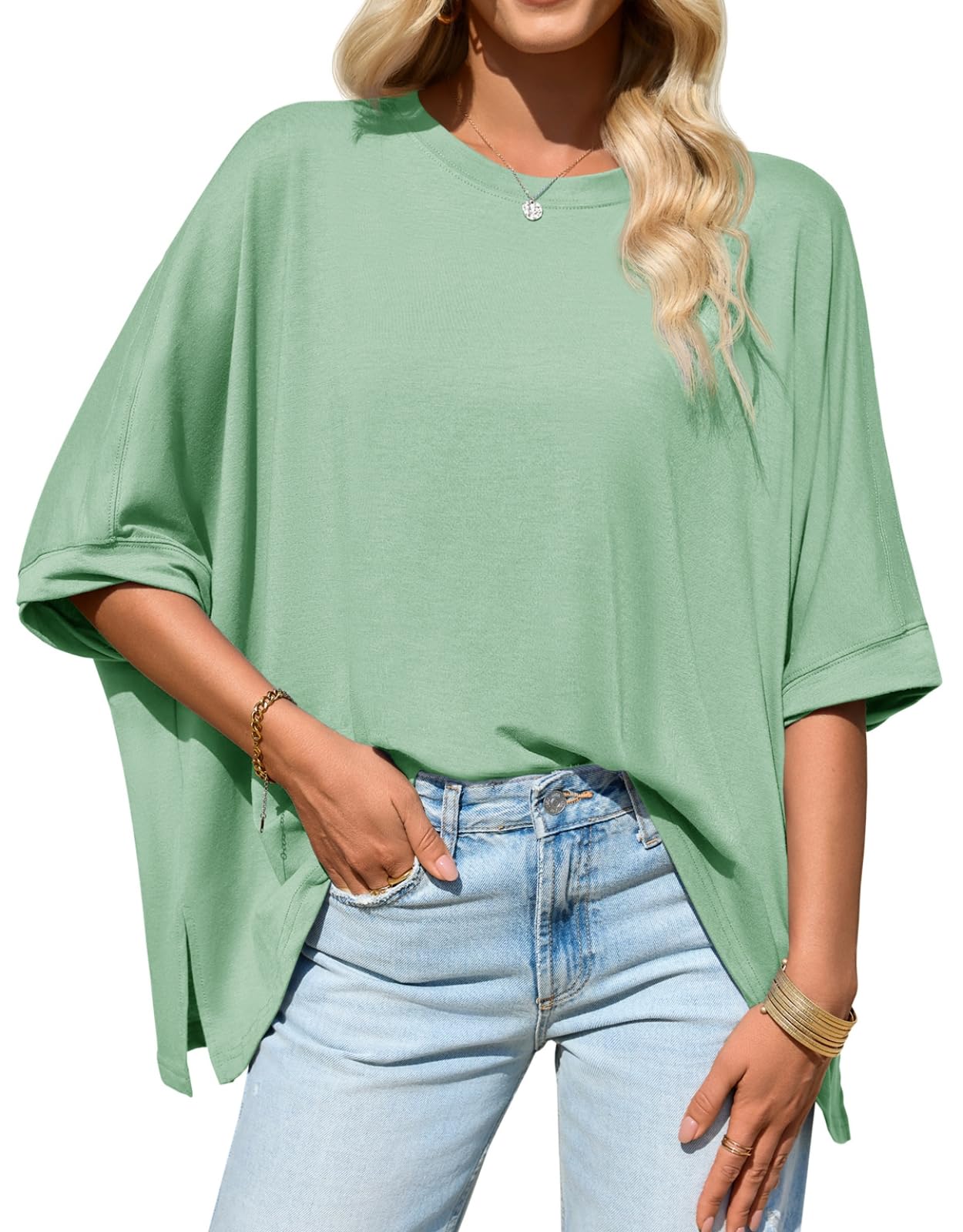Imily Bela Womens Oversized Tshirts Batwing Short Sleeve Asymmetric Hem Tops Summer Casual Loose Fit Tunic Tee Shirts