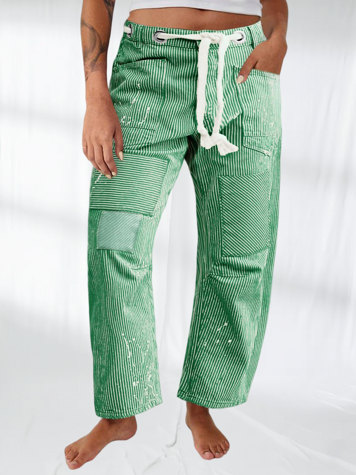 Imily Bela Womens Baggy Barrel Horseshoe Jeans Wide Leg Patchwork Low Rise Denim Pants with Pockets