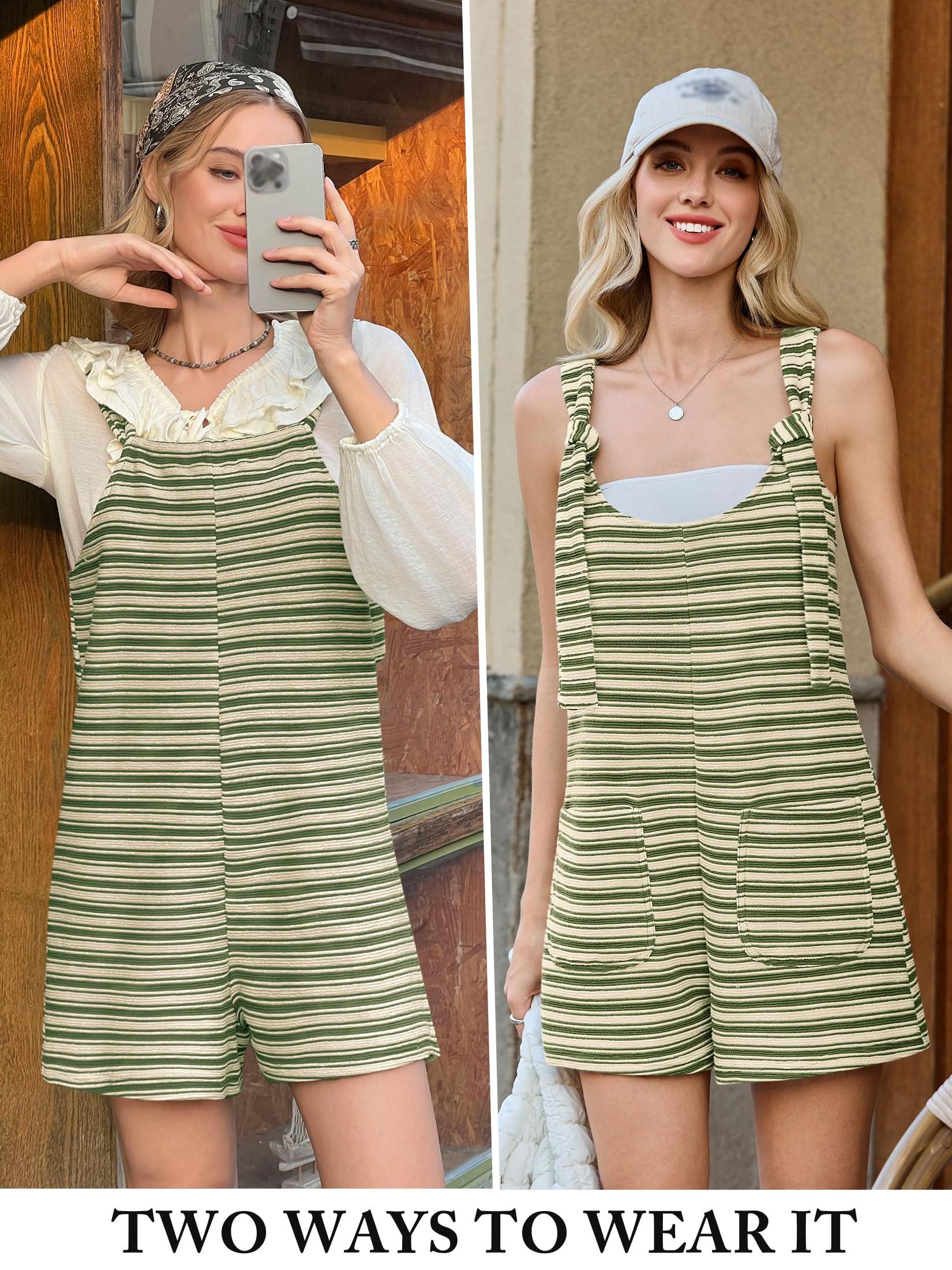 Imily Bela Womens Summer Casual Sleeveless Romper Loose Striped Tied Shorts Overalls Jumpsuit with Pockets