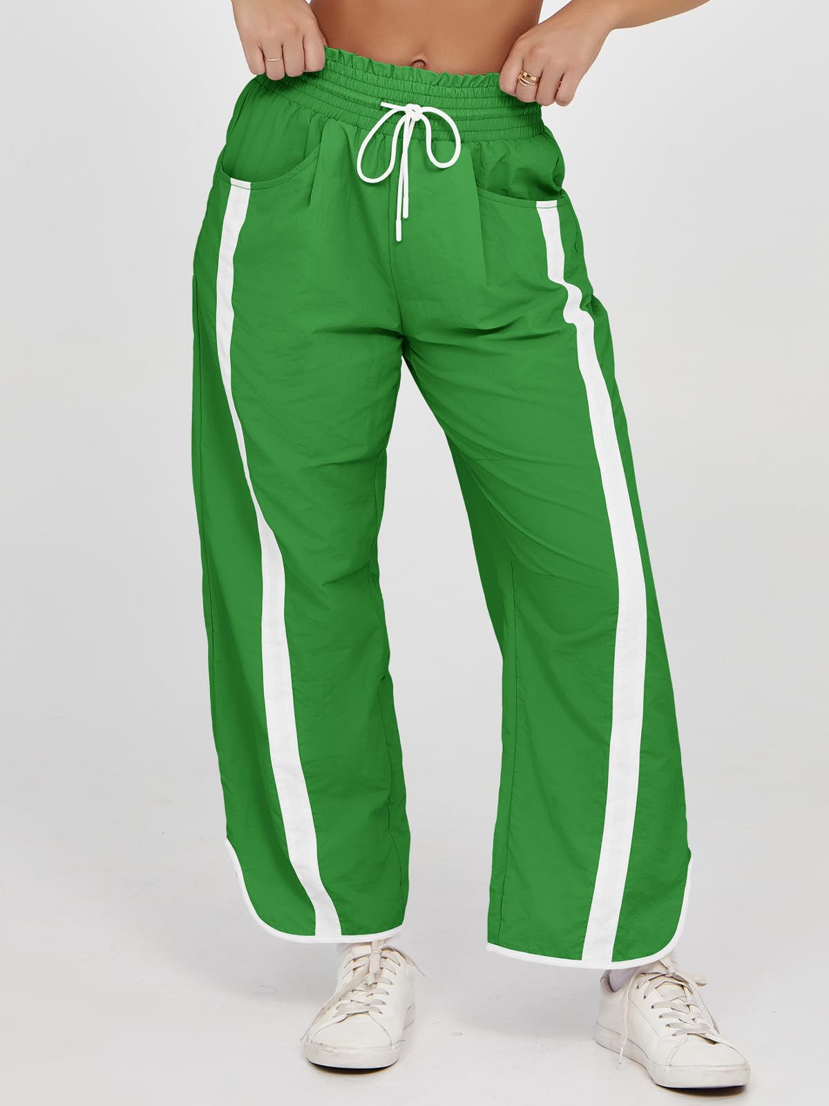 Imily Bela Women's Baggy Wide Leg Pants Casual Drawstring Elastic Waisted Contrast Color Workout Y2K Track Pants