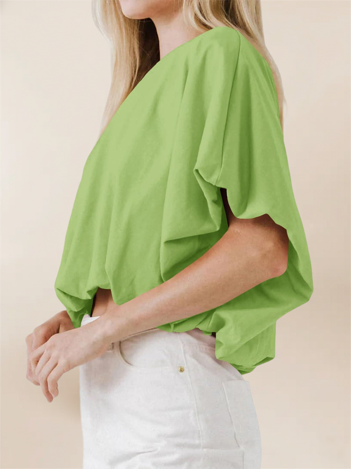 Imily Bela Womens Summer Crewneck Crop Tops Short Sleeve Casual Loose Cropped T Shirts