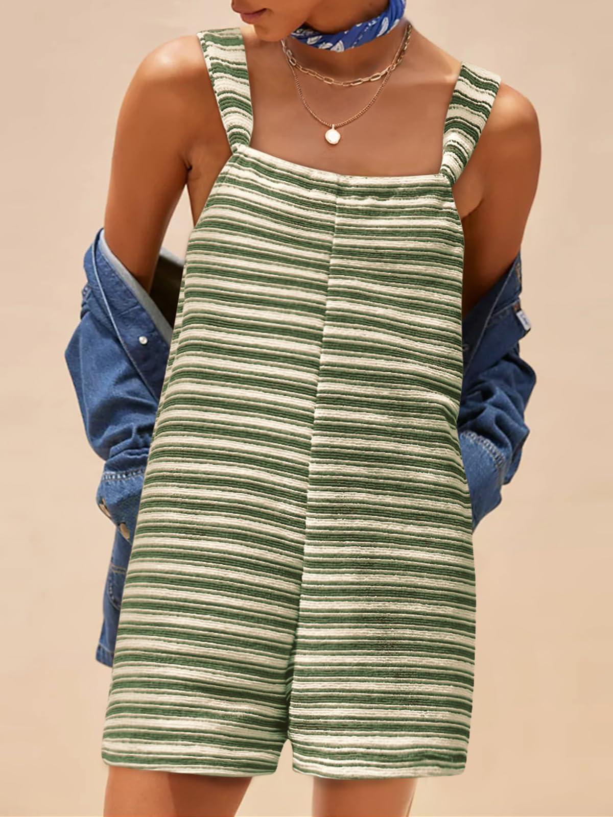 Imily Bela Womens Summer Casual Sleeveless Romper Loose Striped Tied Shorts Overalls Jumpsuit with Pockets