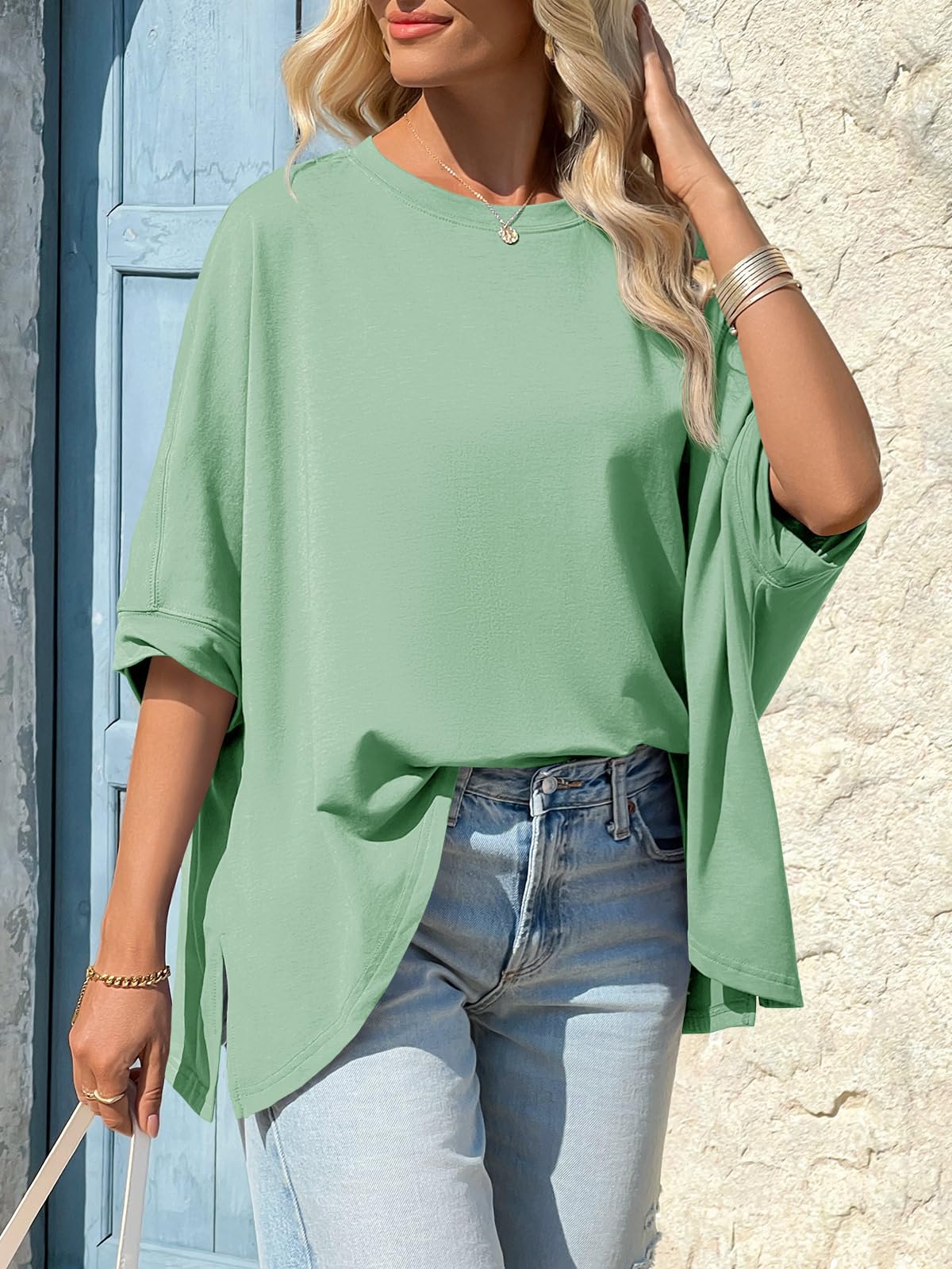 Imily Bela Womens Oversized Tshirts Batwing Short Sleeve Asymmetric Hem Tops Summer Casual Loose Fit Tunic Tee Shirts