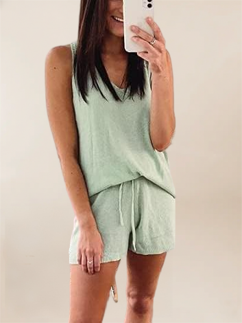 Imily Bela Women's Summer Lounge Sets Knit 2 Piece Outfits Vacation Beach Tank Tops and Shorts Loungewear Pajama Set
