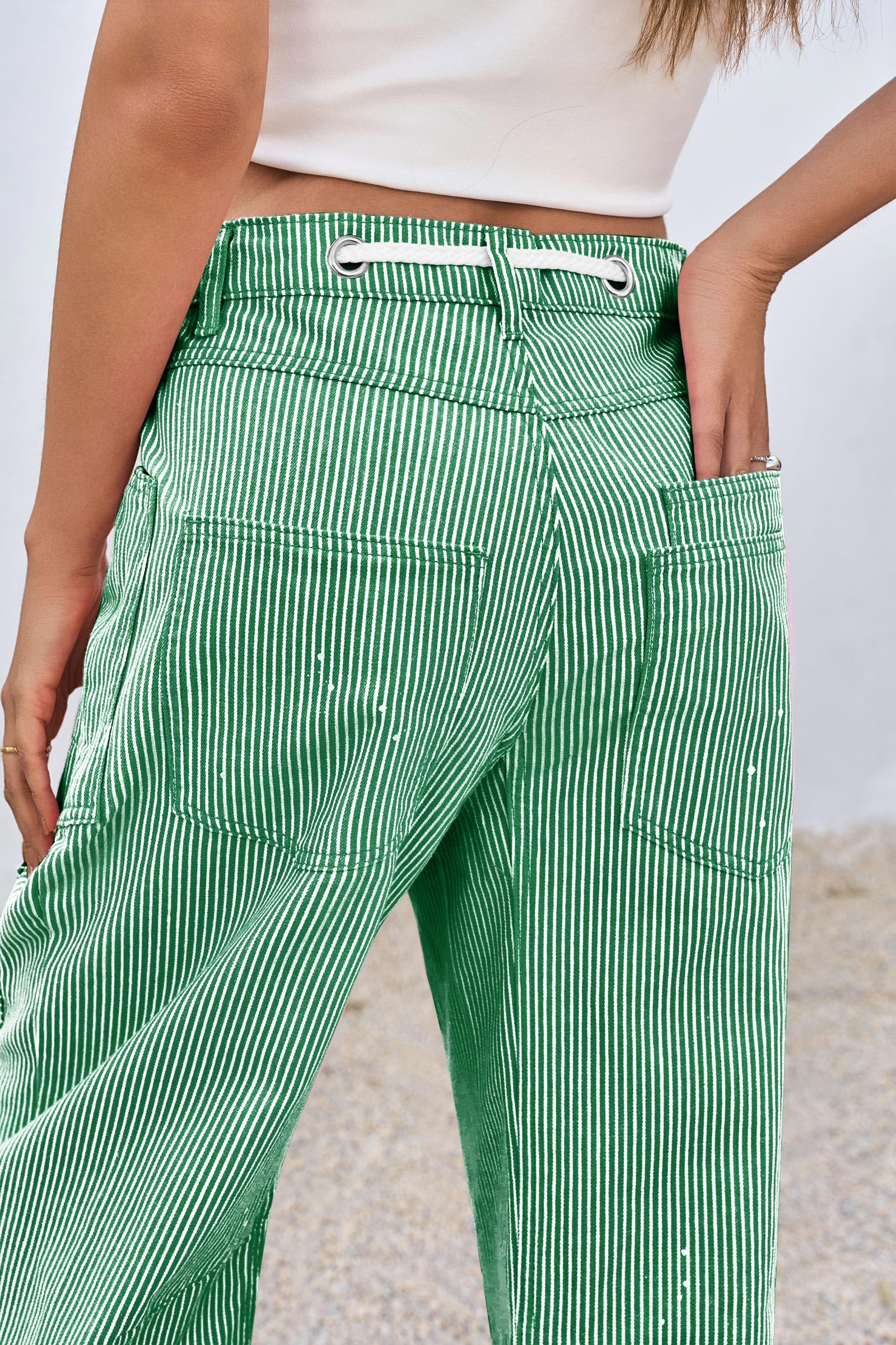 Imily Bela Womens Baggy Barrel Horseshoe Jeans Wide Leg Patchwork Low Rise Denim Pants with Pockets