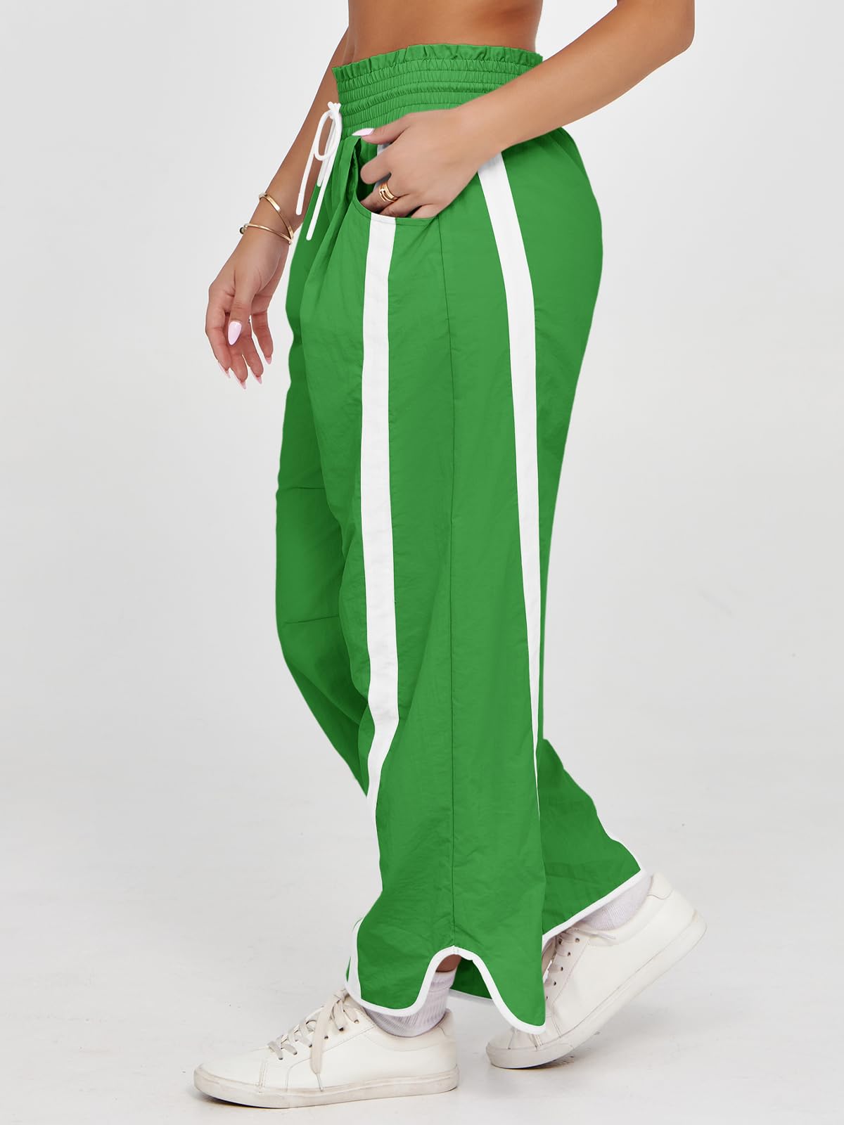 Imily Bela Women's Baggy Wide Leg Pants Casual Drawstring Elastic Waisted Contrast Color Workout Y2K Track Pants