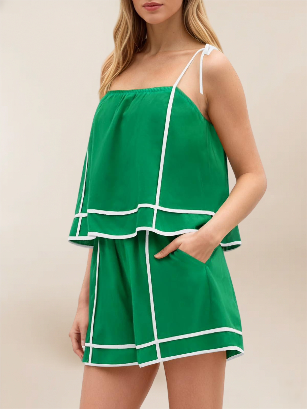 Imily Bela Women 2 Piece Lounge Sets Summer Casual Tie Strap Vacation Top Shorts Set With Pockets