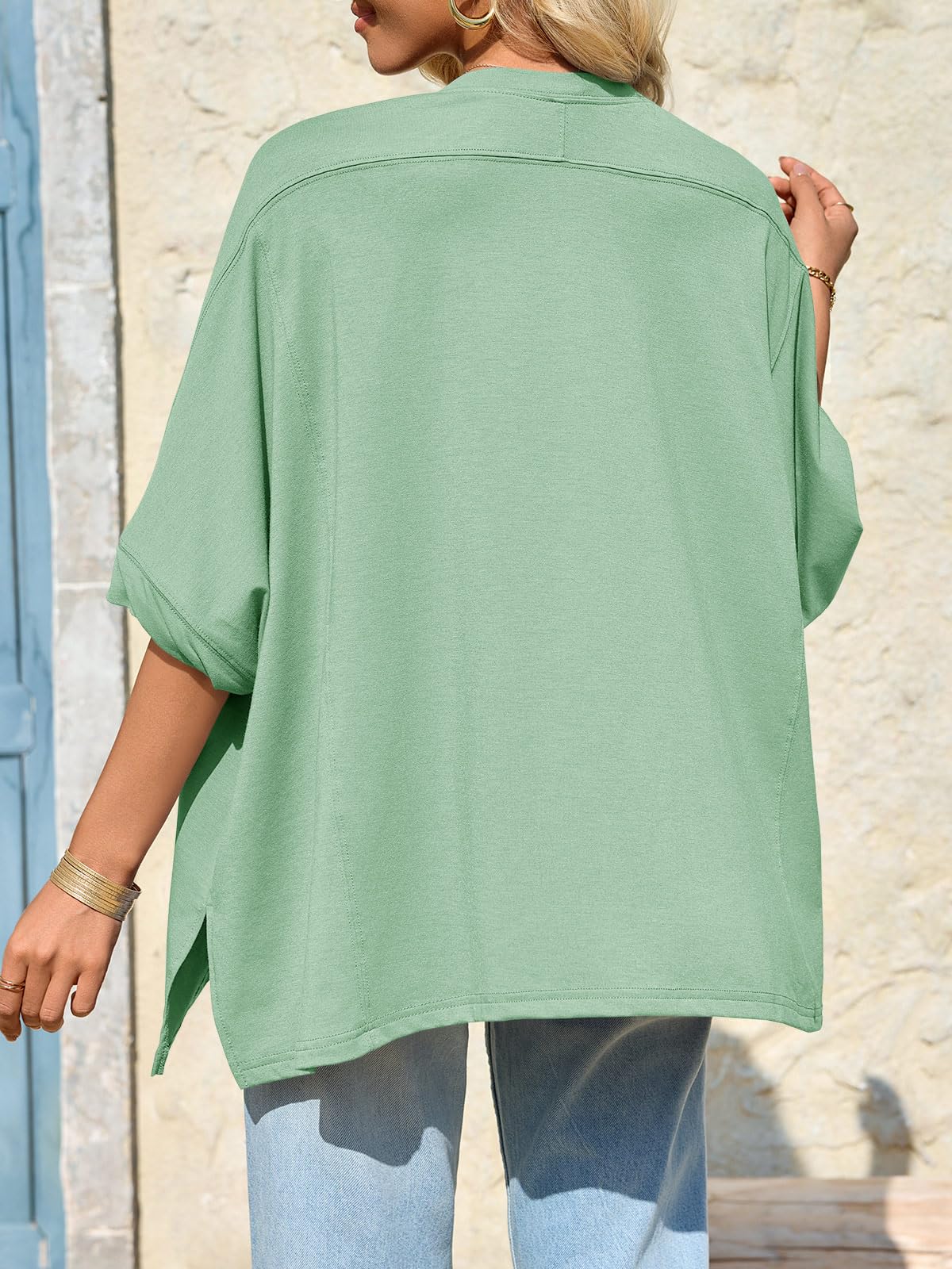 Imily Bela Womens Oversized Tshirts Batwing Short Sleeve Asymmetric Hem Tops Summer Casual Loose Fit Tunic Tee Shirts