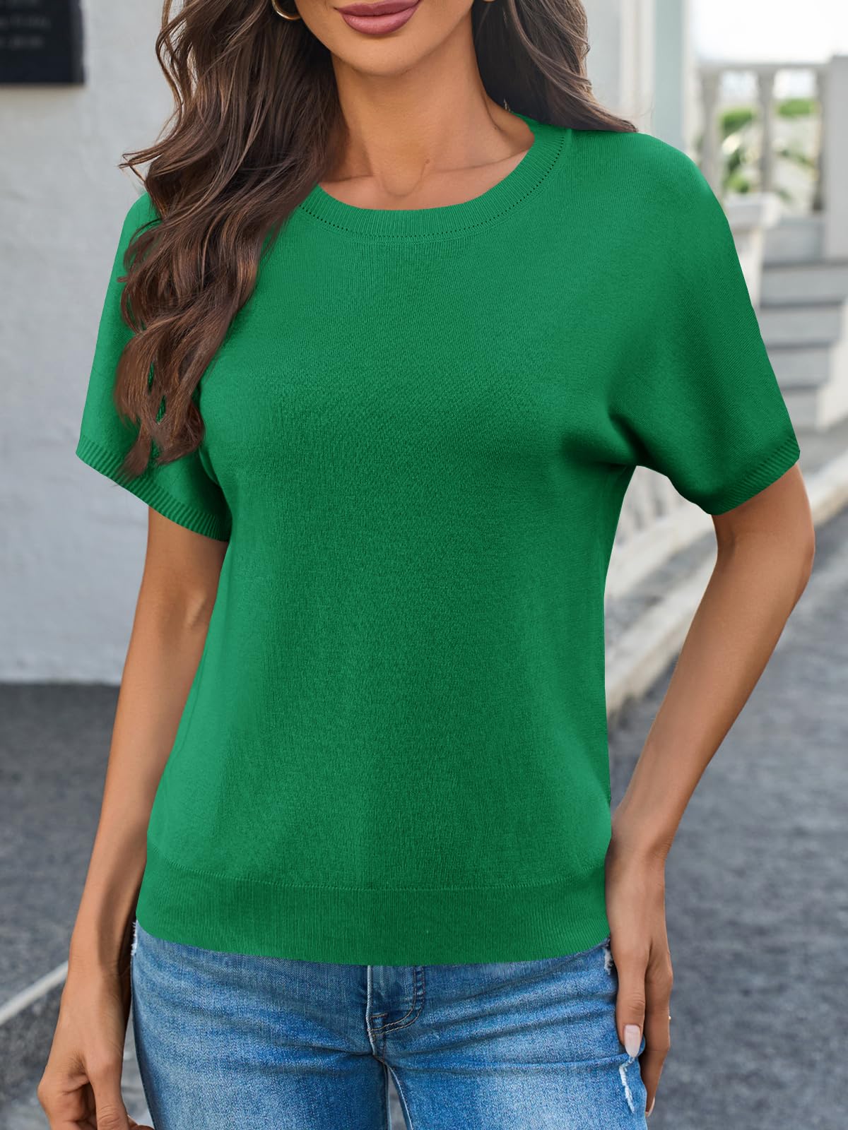 Fine-Knit Short-Sleeve Sweater Tee