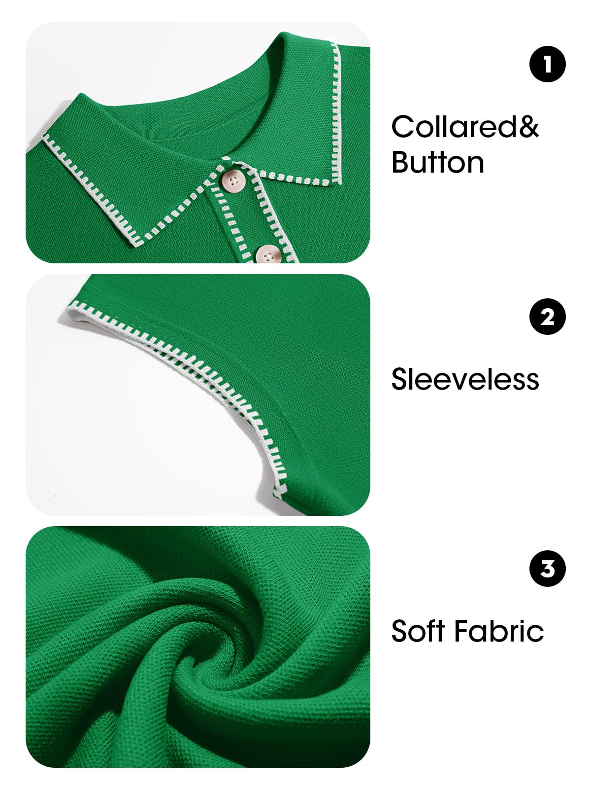 Imily Bela Womens Sleeveless Mini Dress Casual Collared V Neck Contrast Stitch Loose Summer Knit Tank Dresses