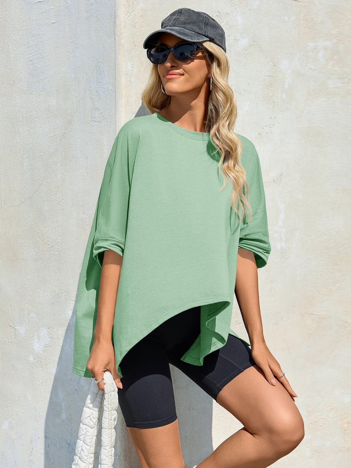 Imily Bela Womens Oversized Tshirts Batwing Short Sleeve Asymmetric Hem Tops Summer Casual Loose Fit Tunic Tee Shirts