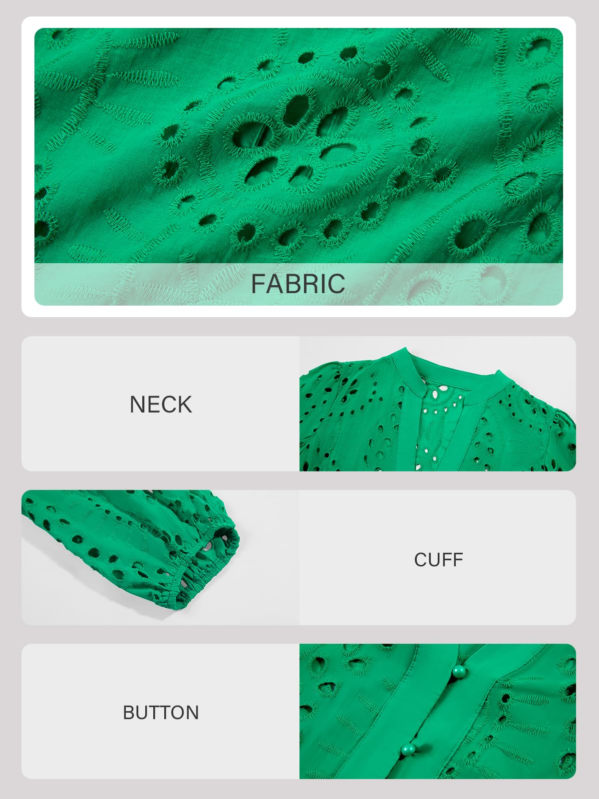 Imily Bela Womens Deep V Neck Eyelet Blouses 3/4 Balloon Sleeve Button Down Hollow Out Fall Shirts