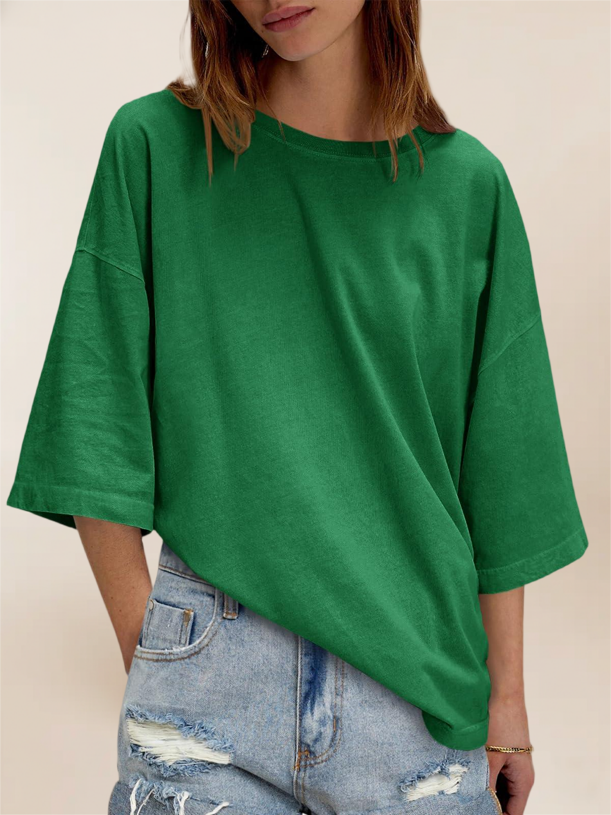 Imily Bela Womens Oversized Half Sleeve T-Shirts Summer Casual Crew Neck Tunic Tops Loose Fit Boxy Basic Tees