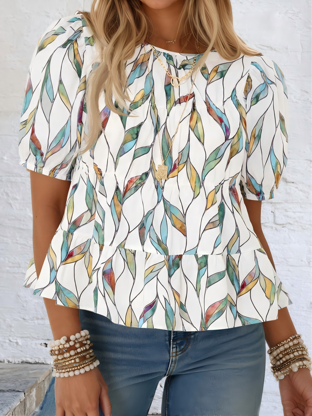 Imily Bela Womens Puff Sleeve Peplum Babydoll Tops Summer Flowy Pleated Cotton T-Shirts Casual Loose Fit Cute Blouse