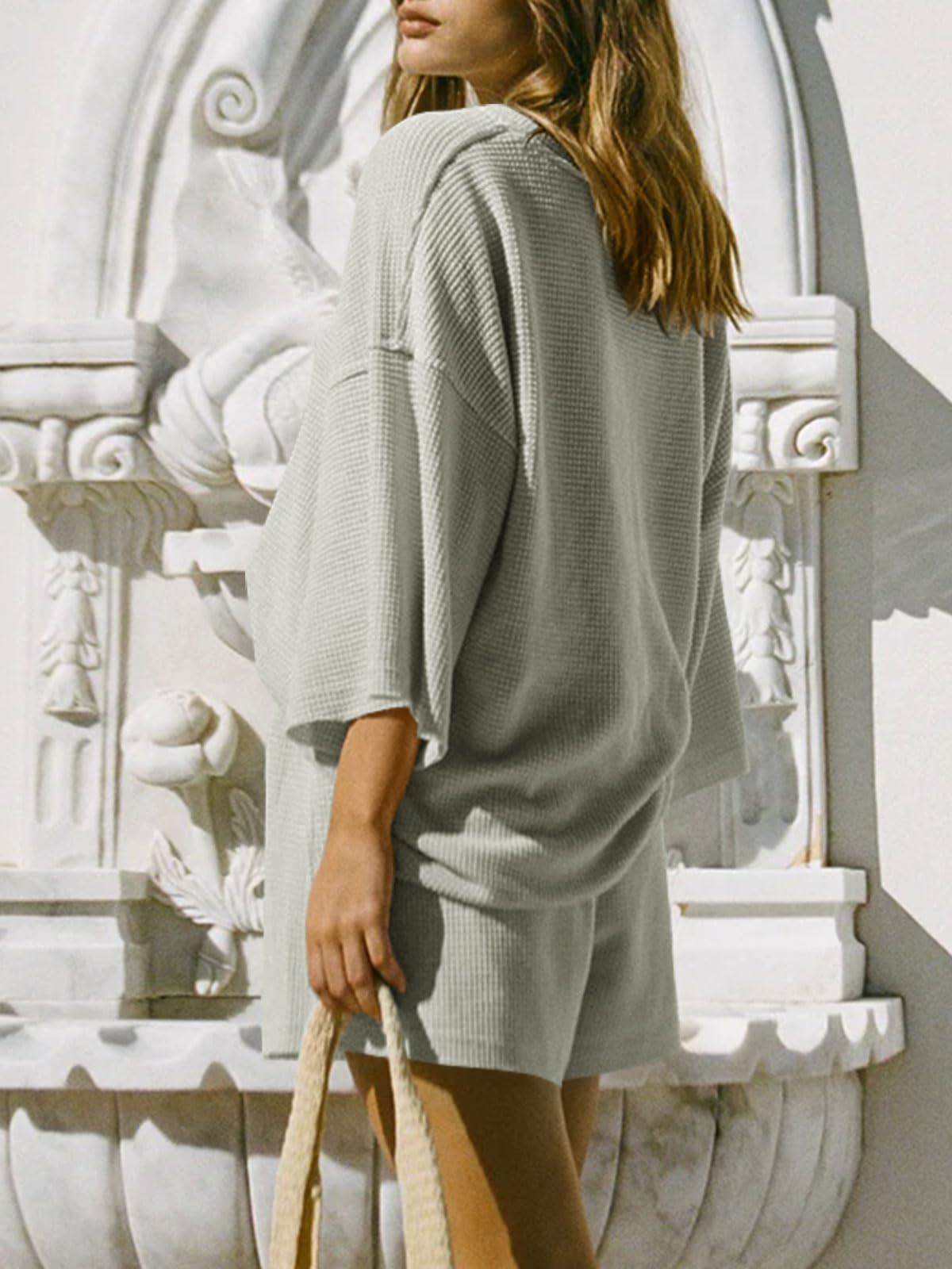 Imily Bela Womens Short Sets 2 Piece Outfits 3/4 Sleeve Tops and Elastic Waist Shorts Lounge Set Casual Loungewear