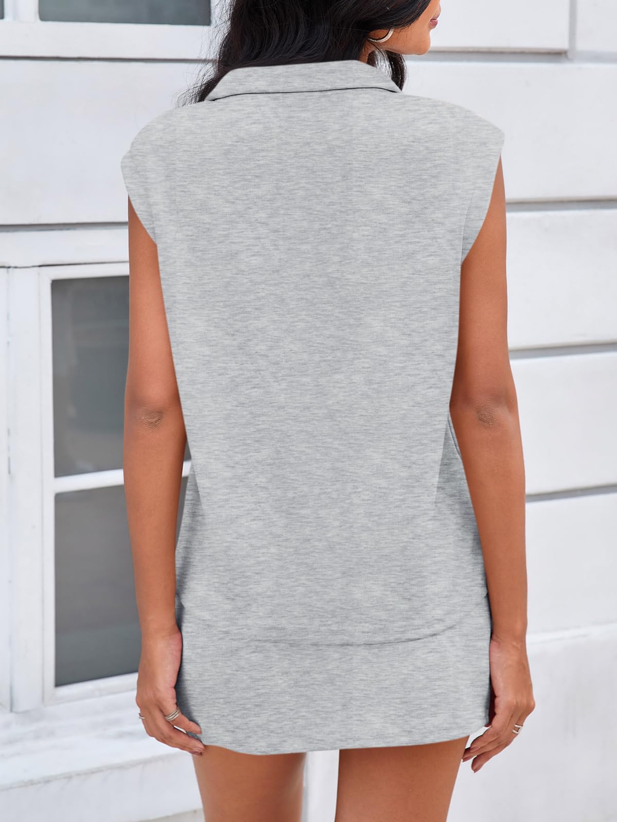 Imily Bela Womens 2 Piece Skirt Sets Summer Sleeveless Half Zip Sweatshirt Athletic Skorts Tennis Outfits Casual Sweatsuits