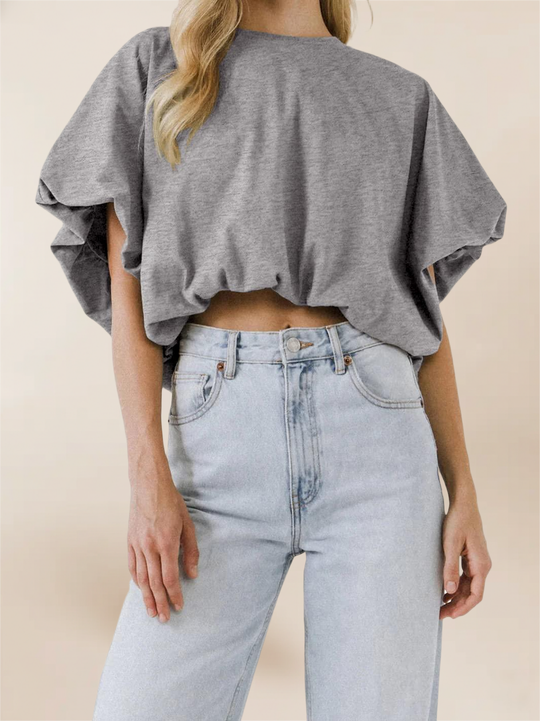Imily Bela Womens Summer Crewneck Crop Tops Short Sleeve Casual Loose Cropped T Shirts