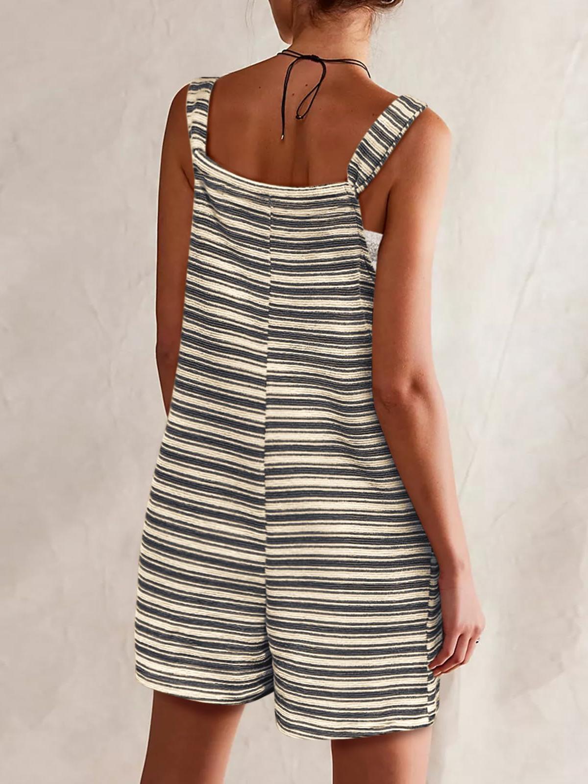 Imily Bela Womens Summer Casual Sleeveless Romper Loose Striped Tied Shorts Overalls Jumpsuit with Pockets