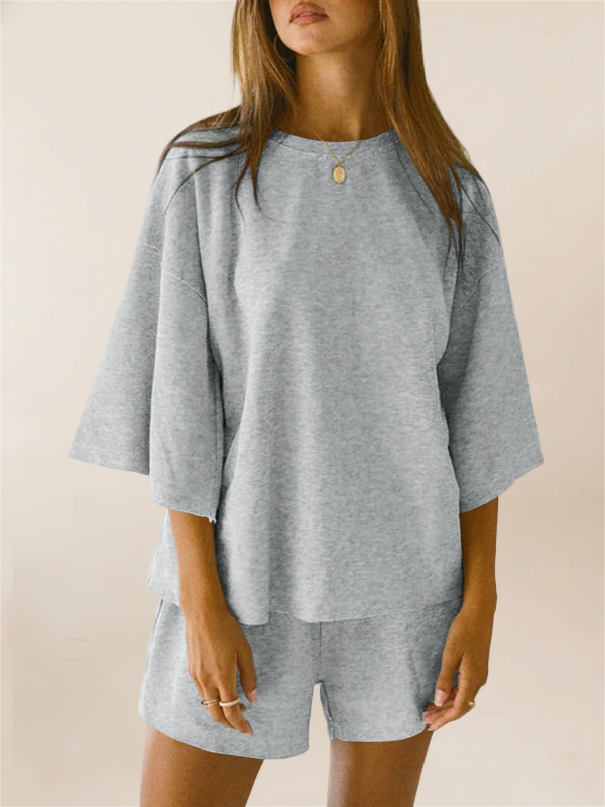 Imily Bela Womens Pajama Sets 3/4 Sleeve Oversized Tops & Loose Fit Shorts Lounge Set With Pockets Loungewear