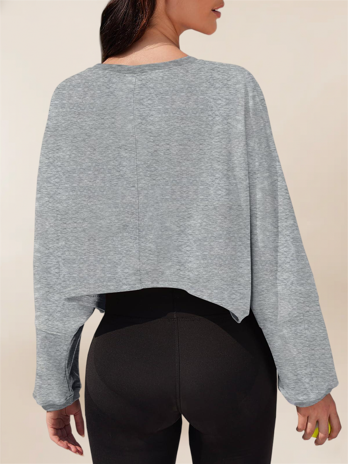 Imily Bela Womens Long Ballon Sleeve Sweatshirts Tops Cropped Crew Neck Loose Fit Casual Workout Shirts