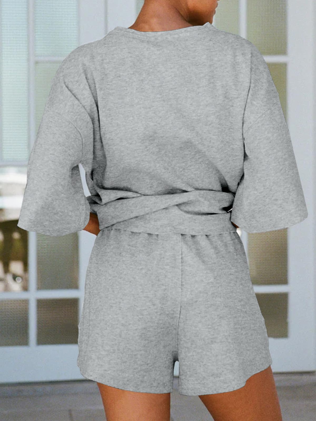 Imily Bela Womens Pajama Sets 3/4 Sleeve Oversized Tops & Loose Fit Shorts Lounge Set With Pockets Loungewear