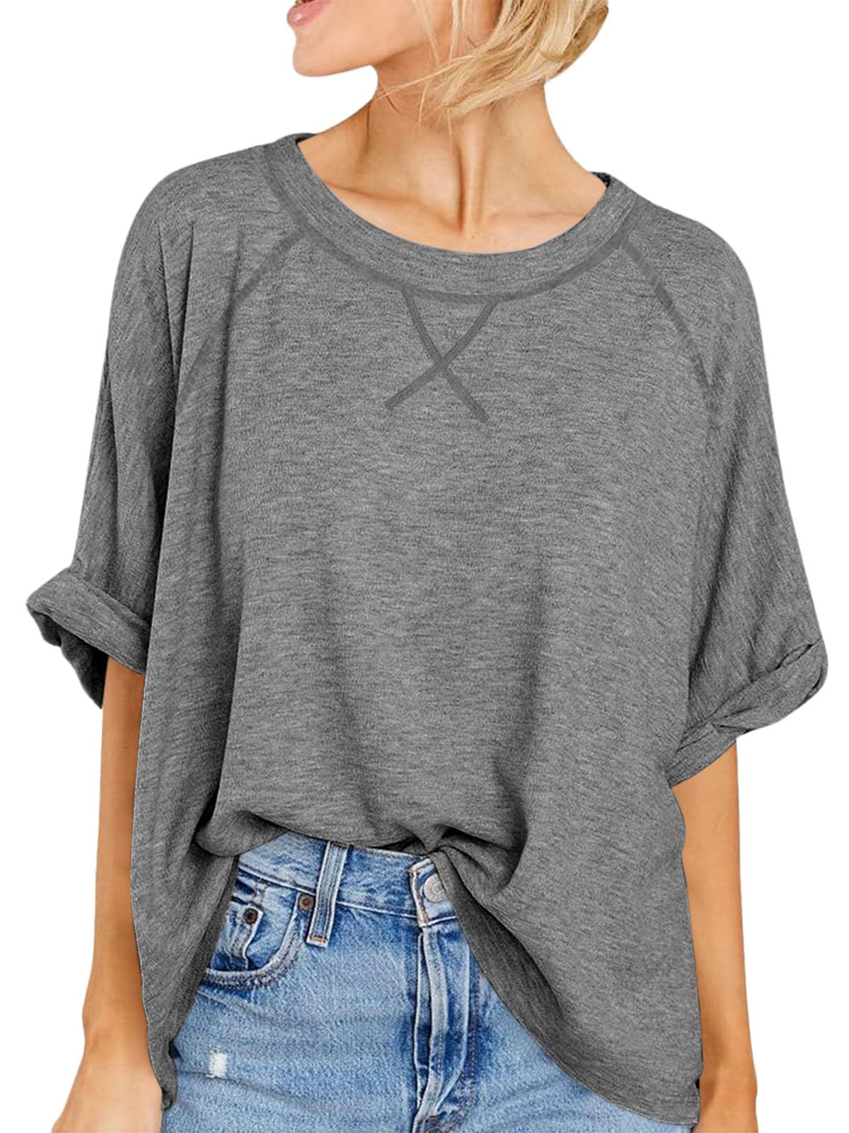 Imily Bela Oversized Tshirts Summer Short Sleeve Shirts Casual Loose Fit Basic Tees