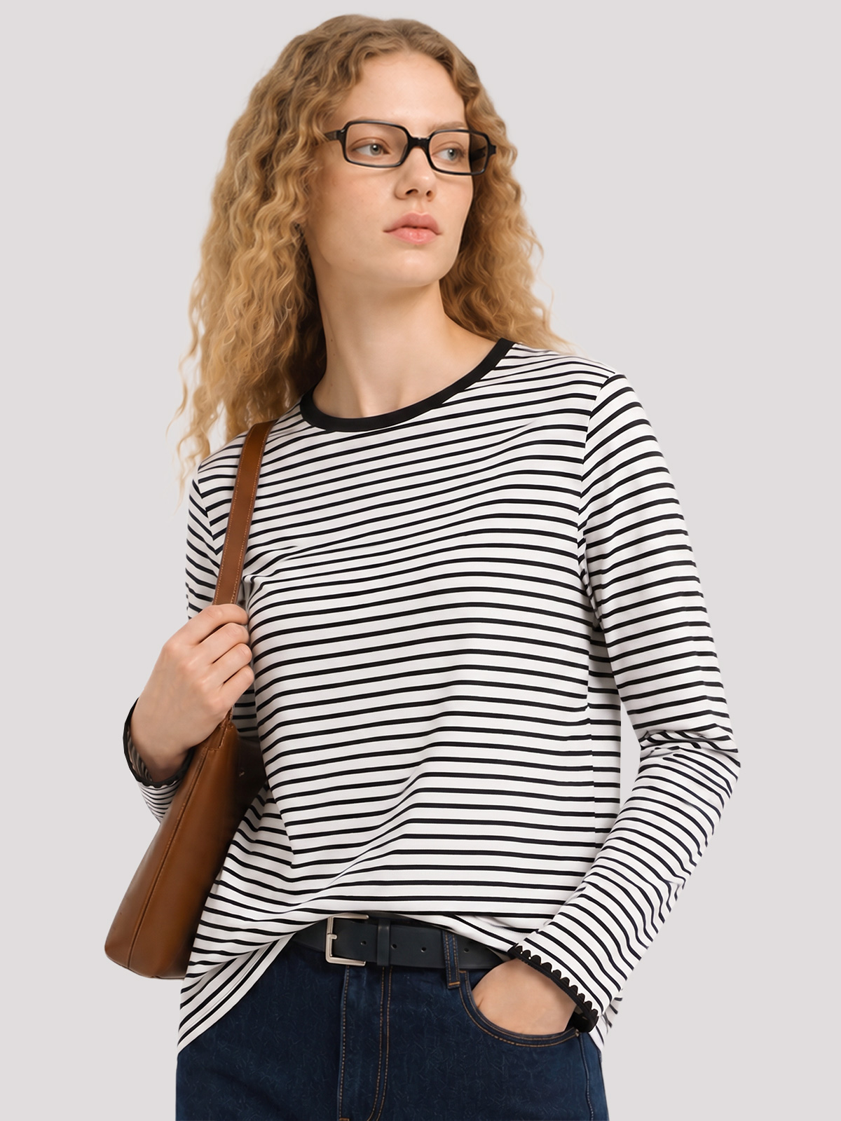Imily Bela Scalloped-Trim Striped Long-Sleeve Tee