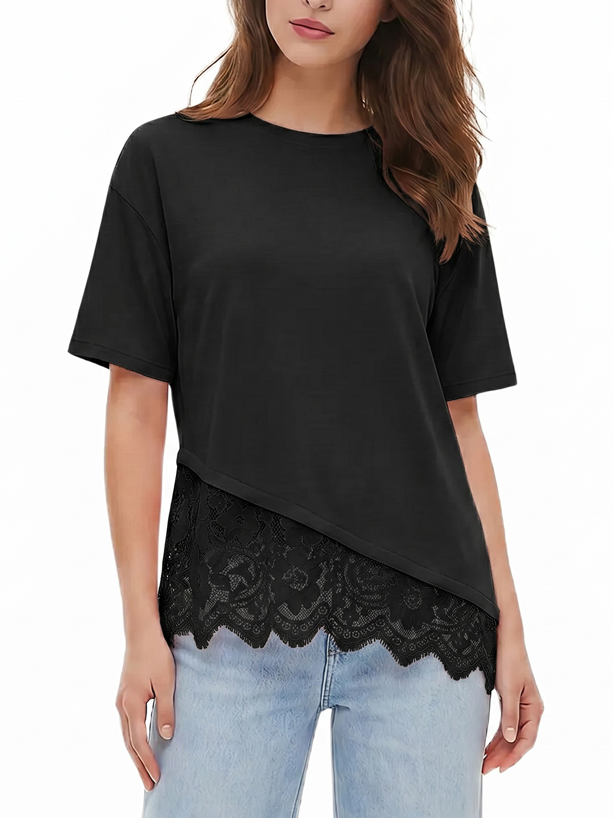 Imily Bela Scalloped-Lace Asymmetric Tee