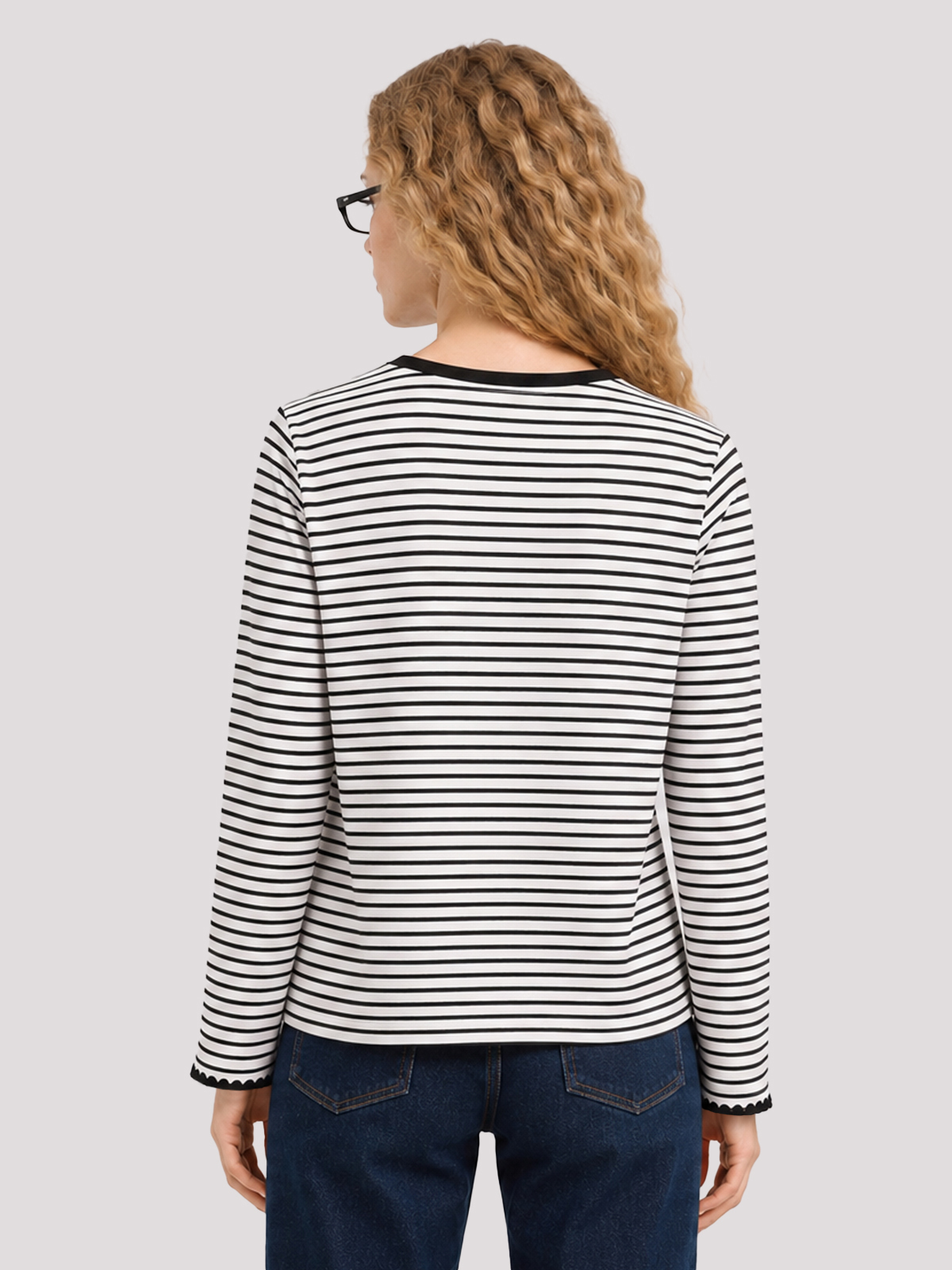 Imily Bela Scalloped-Trim Striped Long-Sleeve Tee