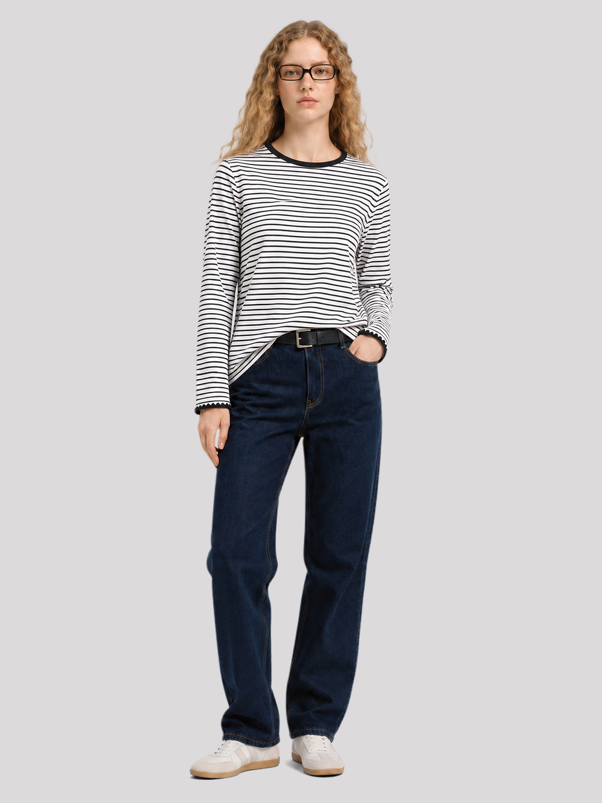 Imily Bela Scalloped-Trim Striped Long-Sleeve Tee